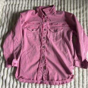 Maurices Womens Large Pink Button-Up Raw Hem Lightweight Denim Jacket